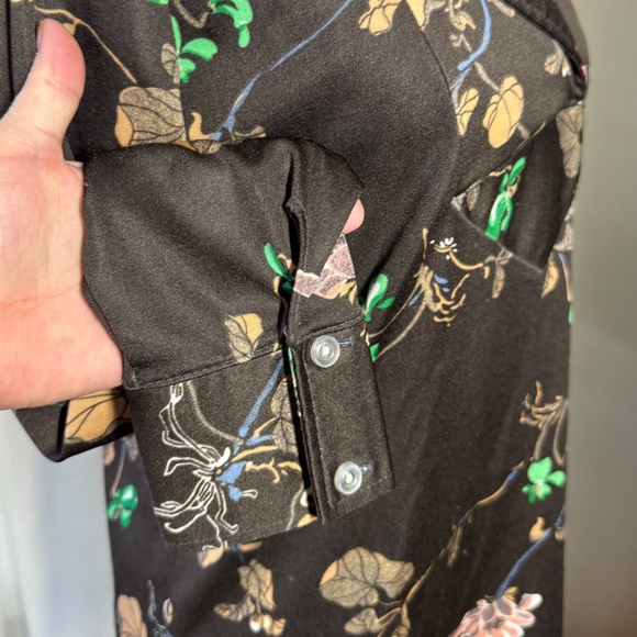 Vintage 70s blouse, chocolate brown, pink, tan floral, long sleeves, 12/14 (L) - Picture 7 of 9